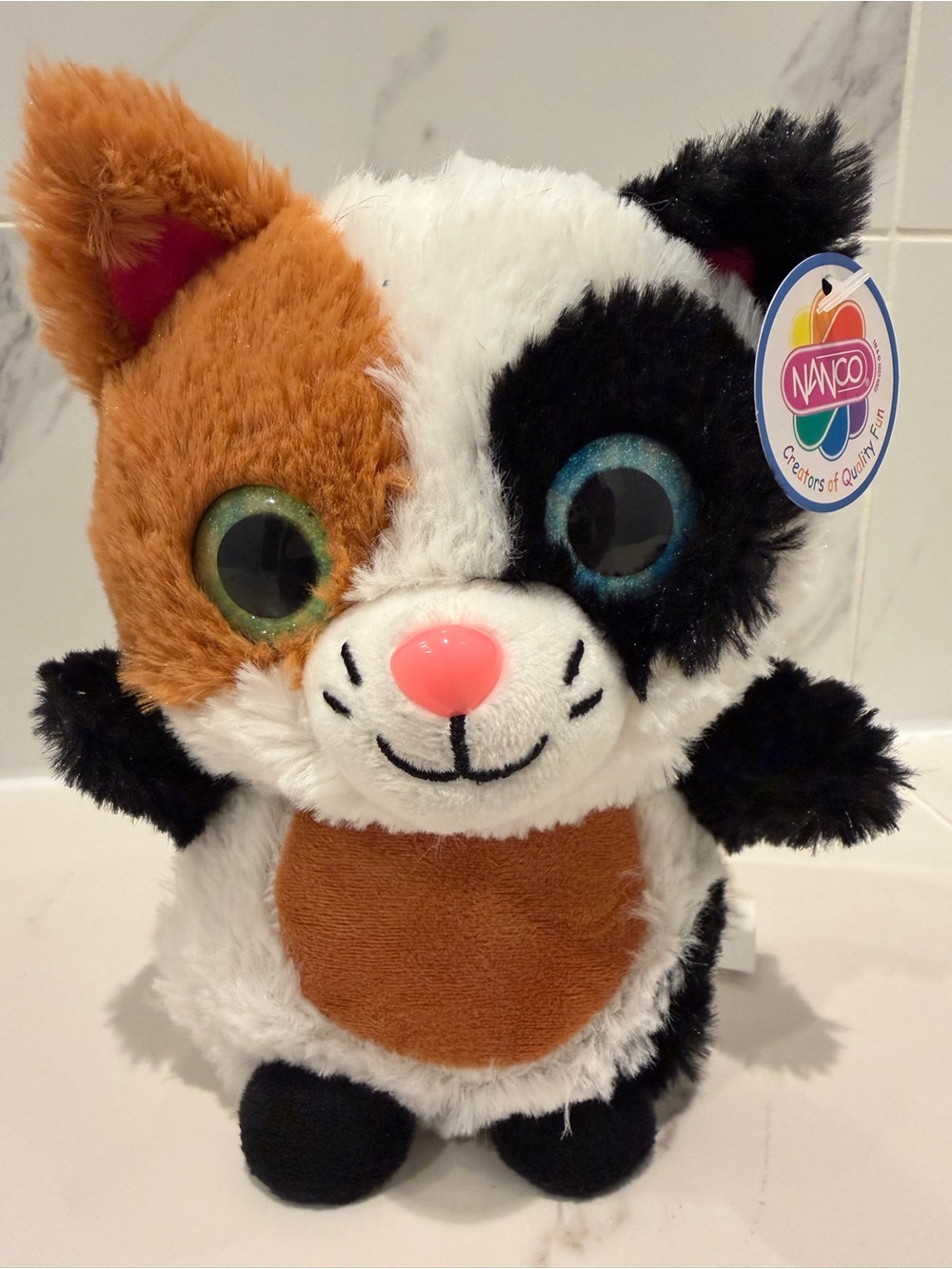 Nanco Calico Cat Big Eyes Plush NWT 7” inches